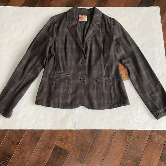 Ruff hewn charcoal plaid blazer 100% cotton NWT Women’s size M - Picture 2 of 12